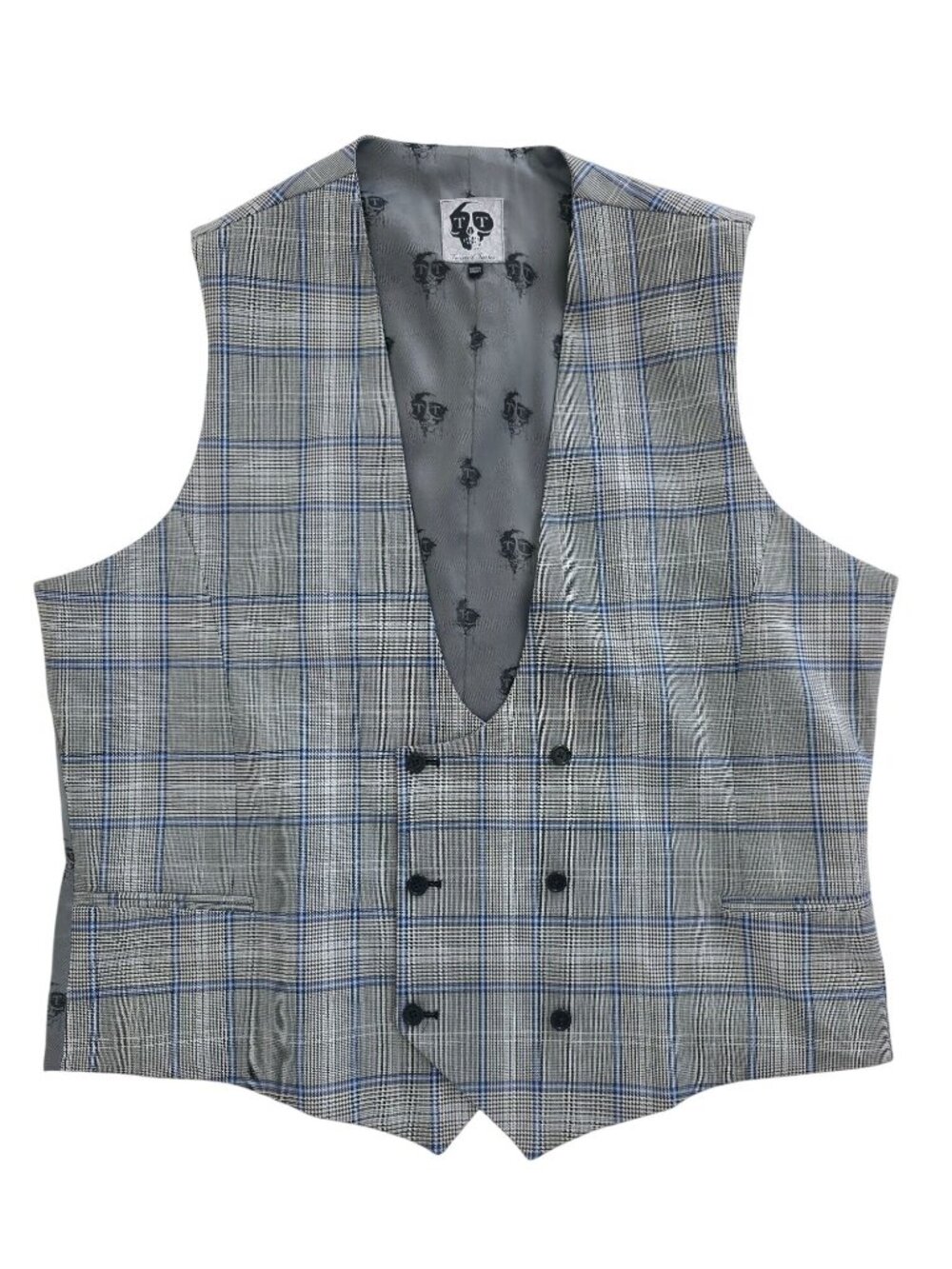 Twisted Tailor JOSE Grey Prince of Wales Check Double-Breasted Waistcoat 50R